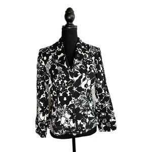 R.Q.T. Women’s White Blazer with Black Flowers, Size 8, Pre-owned